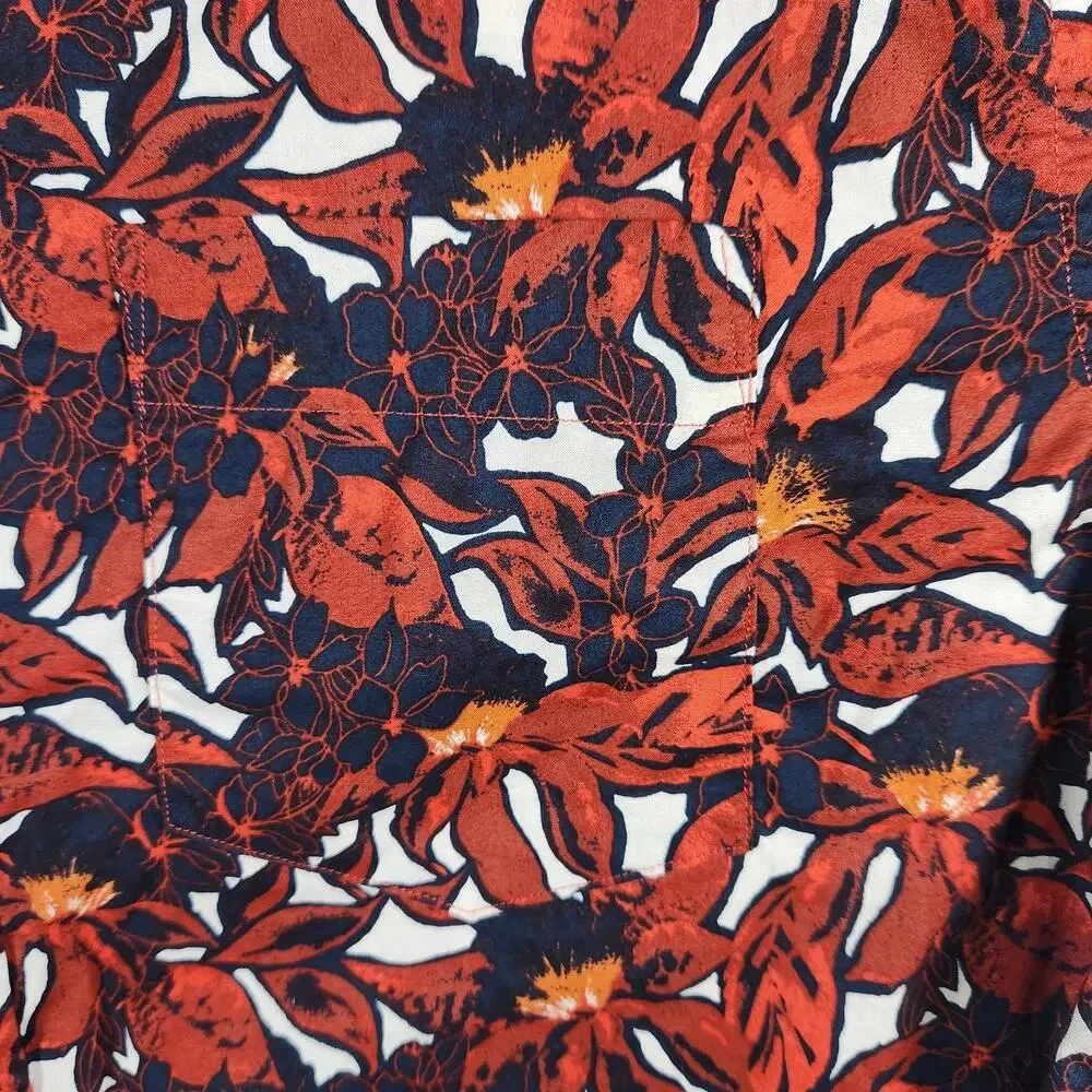 Banana Republic SS Button Up Hawaiian Tropical Shirt Red Slim‎ Fit Sz L